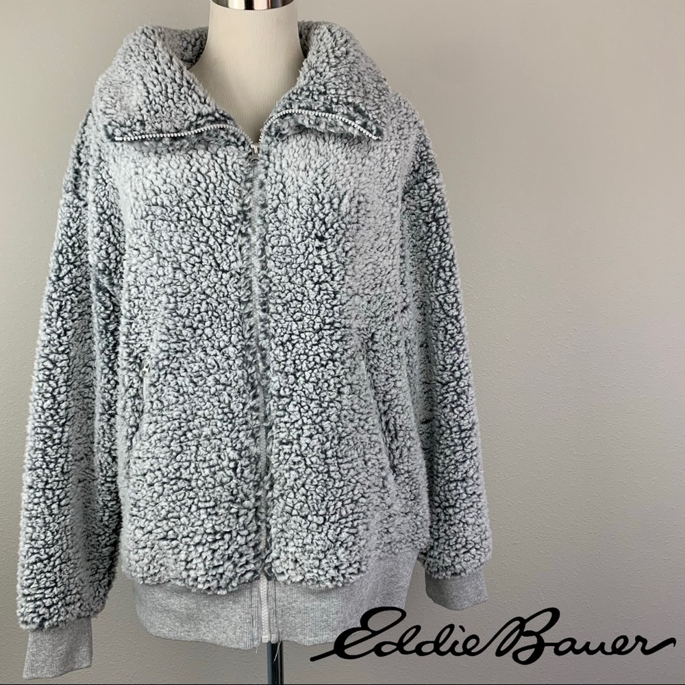 Eddie Bauer L gray Sherpa Bomber Jacket